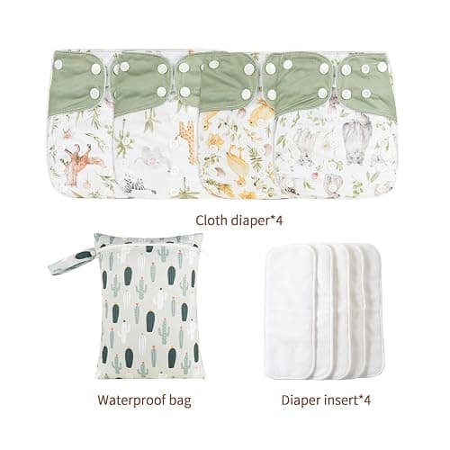 HappyFlute 9 Sets Newborn Baby Cloth Pocket Diapers Adjustable Reusable for Baby Boys and Girls(6-33 pounds,0-3 Years),One Wet Bag+4Diapers and 4Inserts (AD10) thumbnail 2