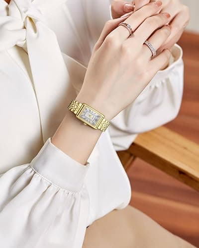 CIVO Womens Watches Vintage Square Stainless Steel Analog Quartz Wrist Watch Waterproof Fashion Elegant Dainty Ladies Watch - 1-gold Silver thumbnail 5