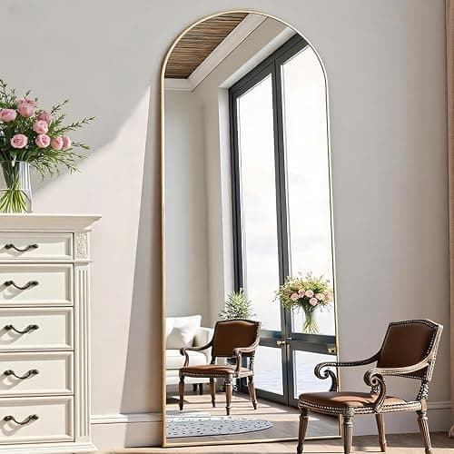 Rowjut Floor Mirror Arched Full Length Mirrors, Mirror Full Length Standing Hanging or Leaning Against Wall, 59"x18" Large Full Body and Wall Mounted Mirror for Bedroom Living Room, Gold - Image 1