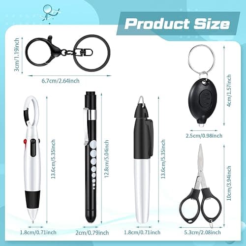 MotiMind 6 Pcs Nurse Pen Set Rn Badge Accessories Essentials, Black | Nurse Marker Pen, Retractable Ballpoint Pen, Keychain Clip, Foldable Scissors, LED Flashlight, Nurse Accessories thumbnail 3