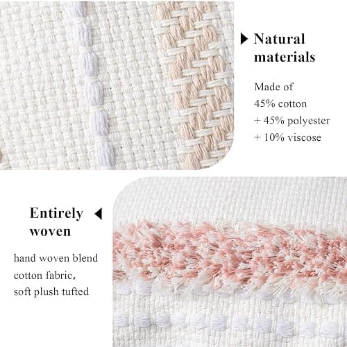 MeMoreCool Boho Tufted Lumbar Pillow Cover 12×20 with Tassels, Neutral Farmhouse Decorative Throw Pillow Case for Couch & Bed, 100% Cotton Woven, Hidden Zipper, Pink (Cover Only) thumbnail 7