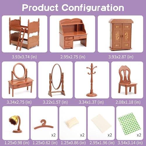 Dollhouse Furniture Set for Kids Toys Miniature Doll House Accessories Pretend Play Toys for Boys Girls & Toddlers Age 3+ with Bedroom thumbnail 2