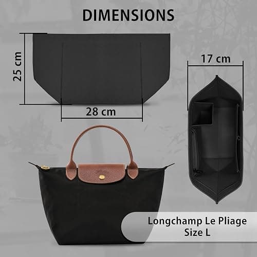 HomeGadget Organisateur de Sac à Main pour Longchamp Taille L - Organiseur Le Pliage pour Shopper - Organizer pour Femme en Feutre - Noir thumbnail 3