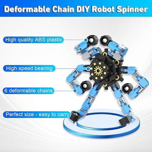 Transformable Fidget Spinners,9PCS Funny Sensory Fidget Toys Adults Deformable Chain DIY Robot Spinner,Fingertip Stress Relief Gyro Toy Halloween Party Favors Christmas Stocking Stuffers for Kids thumbnail 5