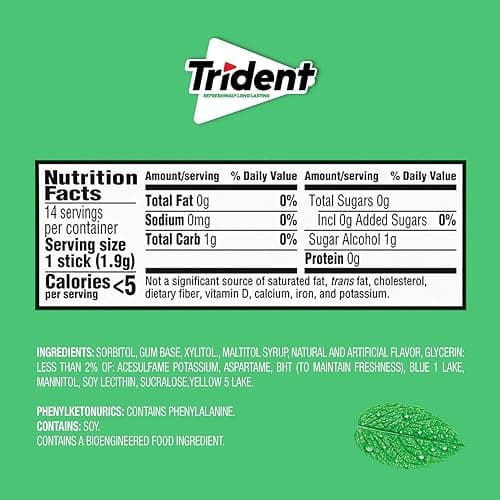 Trident Spearmint Sugar-Free Chewing Gum, 12 Packs of 14 Pieces (168 Total Pieces) thumbnail 3