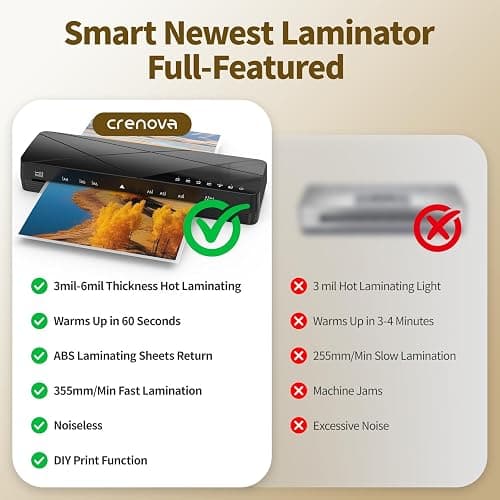 Crenova A3 Laminator, Laminator Machine 3-6mil 60s Quick Warm Up Auto-Off, 6 in1 Laminating Machine ABS Jam Free for Home Office School, Black thumbnail 3