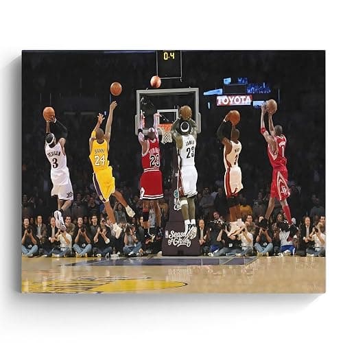 Basketball Legends Canvas Wall Art Print Poster, Iconic Sports Stars Shooting Inspirational Picture, Motivational Photography Wall Decor for Gym Dorm Home Office Living Room Bedroom, Framed 11x14inch thumbnail 9