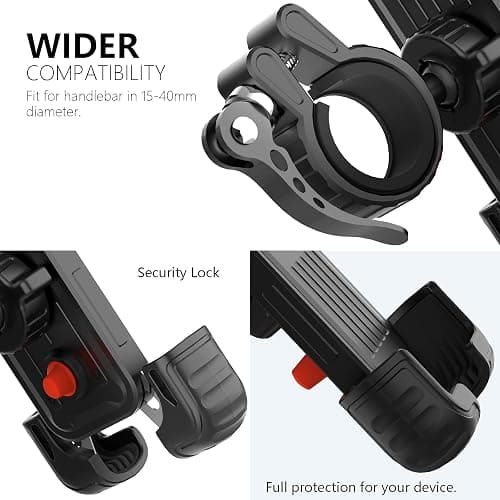 Marspeeder Bike Motorcycle Phone Mount,[Super Stable Metal] Bike Motorcycle Phone Holder with Security Lock, Bicycle Phone Mount with Soft Cushion & Adjustable Clip Compatible with 4.7''-6.8'' Phone thumbnail 6