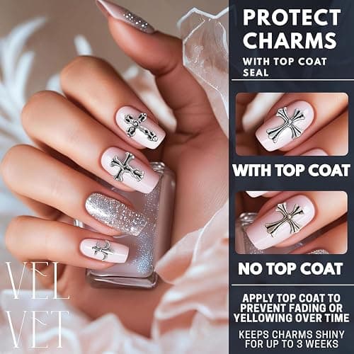 120 Pcs Silver Cross Nail Charms, 3D Acrylic, for Press-On & Gel | Silver Nail Charms in 8 Gothic Styles; Curved Back for Secure Fit; for Acrylic Nails; for Y2K & Punk Manicure, DIY Jewelry thumbnail 5