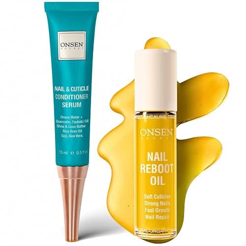 Onsen Secret Nail Reboot Duo - Treatment for Damaged Nails - Natural Nail Care & Cuticle Repair - Visible Results For Perfect Nails, Cuticle Conditioner Cream 15ml & Nail Reboot Oil 10ml - Image 1