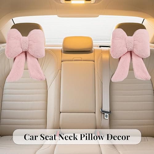 iHUFeather 2 Pack Bow Car Headrest Pillows Plush Neck Pillows for Travel Driving Office Chair Head Support Cushions, Also Cute Car Decor Accessories for Women (Pink) thumbnail 4