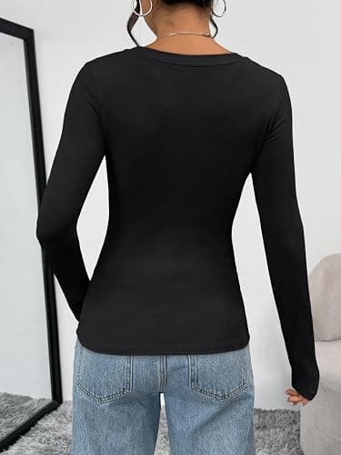 Trendy Queen Women's Long Sleeve T-Shirt | Silky Soft Drapey Rayon Blend Basic Crew Neck Tee, 4-Way Stretch Relaxed Fit Layering Top for Fall Winter Spring thumbnail 4