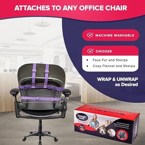 The Original Office Chair Blanket by SnuggleBack; Cozy Comfy Office Desk Chair Wrap Attaches for Convenient Heat and Hands-Free. Stay Warm In The Winter or Summer. Sherpa Fur Lining thumbnail 6