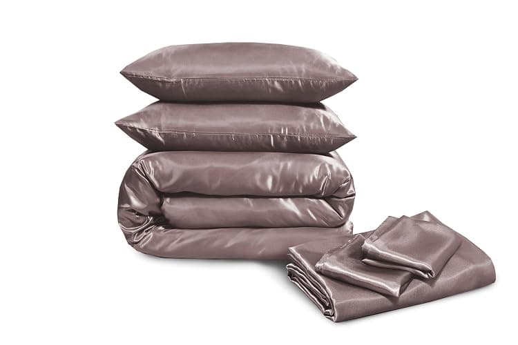 Hadi London Satin Silk 6 Piece Complete Bedding Set with Silky Deep Fitted Sheet Reversible Duvet Cover Comforter & 4 Pillowcases for Single Double King Super King Size Bed (Blush-Pink, Single) thumbnail 6