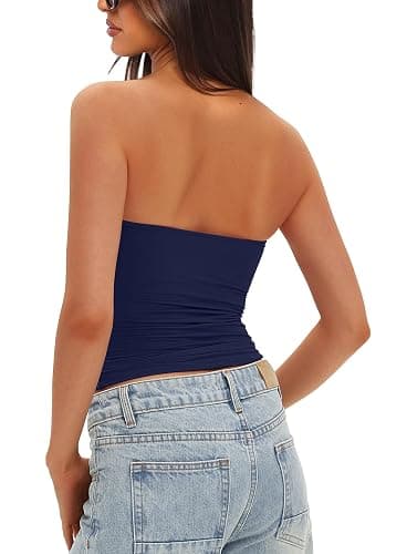 Darong Womens Padded Tube Tops Bulit in Bra Strapless Crop Tops Bandeau Double Lined Basic Going Out Tank Top thumbnail 2