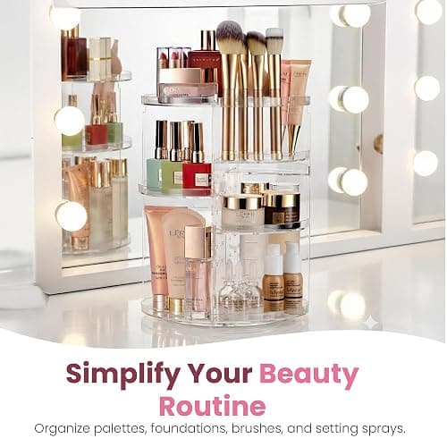 Masirs 360 Rotating Makeup Organizer Countertop - Adjustable Shelf Height - The Perfect Round Spinning Cosmetic Organizer for Bedroom Dresser or Vanity Countertop Storage (Clear) thumbnail 7