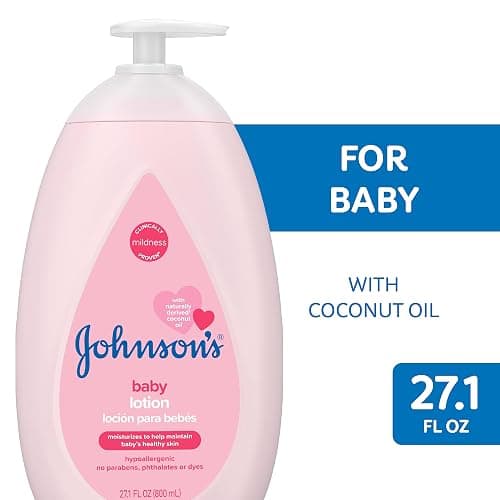 Johnson's Moisturizing Mild Pink Baby Lotion with Coconut Oil for Delicate Baby Skin, Paraben-, Phthalate- & Dye-Free, Hypoallergenic & Dermatologist-Tested, Baby Skin Care, 27.1 Fl. Oz - 27.1 Fl Oz (Pack of 1) thumbnail 2