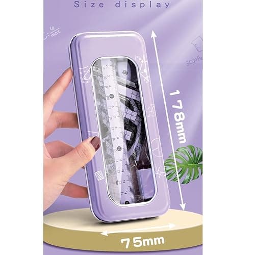 8 Pcs Purple Geometry Set Cute Compass Set with Maths Protractor Rulers, Math Set for Drawing Measuring Tools, Kawaii Ruler Kit for Class Women Girls School Supplies (Purple) thumbnail 7