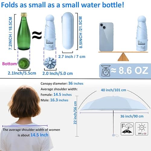 BAODINI Mini Travel Umbrella with UV Sun Protection, Compact Pocket-Size | 8.6 oz Lightweight, Small Portable for Sun & Rain, Fit Purse & Backpack, Travel essentials for Disney & European Trip thumbnail 6
