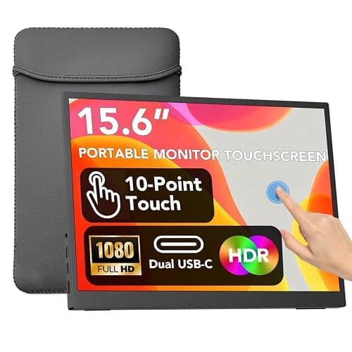 IBW 15.6" Portable Monitor Touchscreen, 1080P FHD IPS USB-C Travel Monitor | Tempered Glass, 10-Point Touch, Dual Speakers, Kickstand, HDMI, External Monitor for Laptop MacBook Phone PS5 Switch Xbox - Image 1