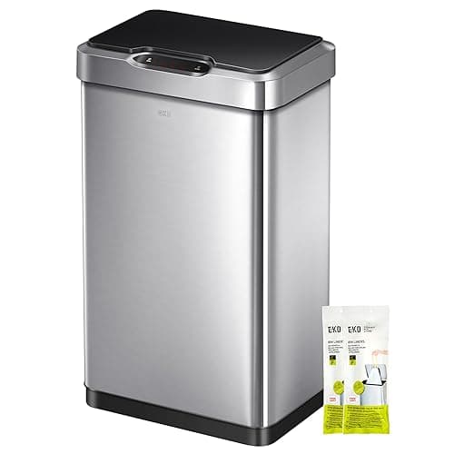 EKO Mirage-T 50 Liter / 13.2 Gallon Touchless Rectangular Motion Sensor Trash Can, Brushed Stainless Steel Finish - Image 1