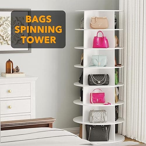 SpaceAid 7 Tier Rotating Shoe Rack Tower, Spinning Shoe Display Lazy Susan, Revolving 360 Shoe Rack Storage Round Carousel, Vertical Handbag Rotate Shoes Closet Organization (7-Tier White) thumbnail 6