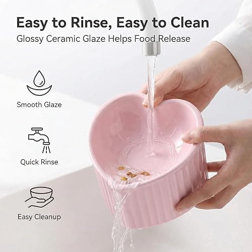 Pink Ceramic Raised Cat Bowls, Tilted Elevated Food or Water Bowls, Stress Free, Backflow Prevention, Dishwasher and Microwave Safe, Lead & Cadmium Free thumbnail 4
