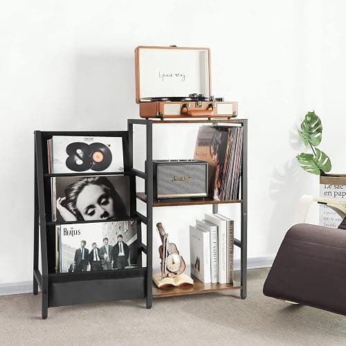 Bikoney Record Player Stand, Turntable Stand with 3-Tier Vinyl Record Storage, Record Player Table 200 Albums, End Table with Vinyl Display Holder Shelf, Record Player Cabinet Media Console for Stereo thumbnail 2