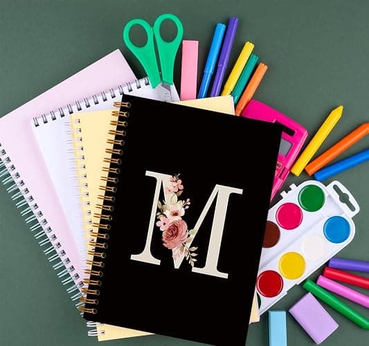 OXW Personalized Black Initial Letter M Notebook, Custom Notebook for School, Custom Gifts, Personalized Monogrammed Gifts for Women, Customized Notebook, Hardcover Spiral Notebook 5.5 x 8.3 thumbnail 6