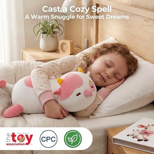 Mewaii Strawberry Cow Plush Pillow Cute Plushies, Squishy & Huggable, 13 in | Cuddly Cow Stuffed Animal Pillow, Low-Shedding, PP Cotton Fill, Machine Washable, Desk Decor, Gift For Kids & Cow Lovers thumbnail 5