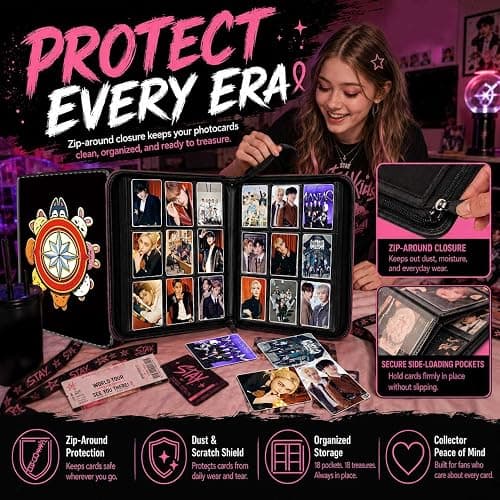 Stray Photocards Binder 1008 Pockets, Stray Fans Gifts & SKZOO Merch Collectors, 9-Pocket Portable Waterproof Display Kpop Photo Cards Collector Ablum Holder Book with 56 Removable Sleeves-Compass thumbnail 6
