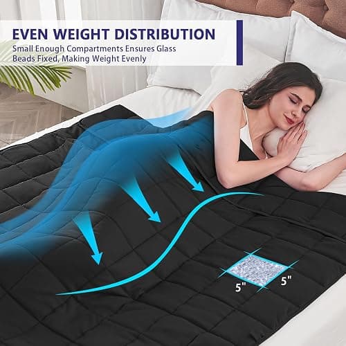 yescool Weighted Blanket for Adults (20 lbs, 60" x 80", Black) Cooling Heavy Blanket for Sleeping Perfect for 190-210 lbs, Queen Size Breathable Blanket with Premium Glass Bead, Machine Washable thumbnail 3