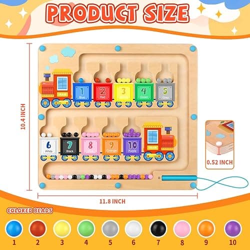 wakeInsa Magnetic Color and Number Maze,Montessori Toys for 2-5 Years Old Boys,Wooden Magnet Balls Puzzles,Toddler Busy Board,Preschool Learning Activities,Christmas & Birthday Gift for Kids thumbnail 2