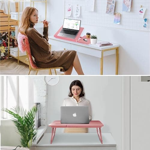 Laptop Desk for Bed Couch, Portable Lap Desk for Laptops, Bed Table for Laptops, Foldable Laptop Stand for Beds, Bed Desk for Writing (Candy Pink) thumbnail 6