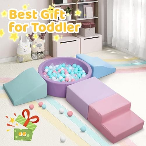 Hoohtoot Foam Climbing Blocks for Toddler: with 4-Piece PU Leather Climbing Toys and a Ball Pit - Foam Ball Pit for Toddlers - Climbing Toys Indoor for Kids Crawling (Purple Climbing Blocks) thumbnail 7