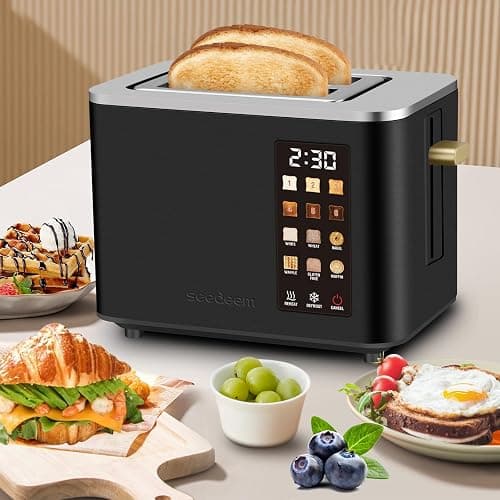 SEEDEEM Toaster 2 Slice, Touch Control Screen, Smart Stainless Toaster, 6 Shade Setting, 6 Bread Selection, Countdown, Removable Crumb Tray, 900W, Matte Black thumbnail 2