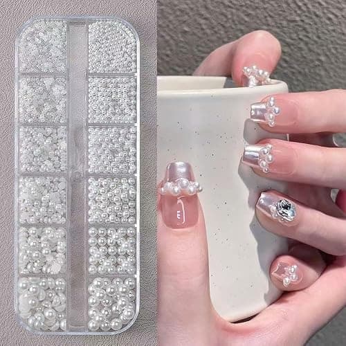 24Grid Shiny Colorful Nail Art Rhinestones 3D Flatback Rhinestones Pearl Nail Charms and Crystals Gems Nail Accessories for Acrylic Nail Tips Manicure Decor thumbnail 5