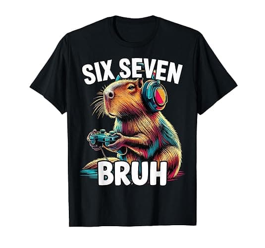 Six Seven Bruh Capybaras 67 Funny Video Games Capybara T-Shirt - Image 1