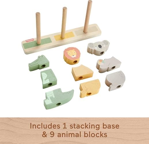Fisher-Price Wood Baby Toy Stack & Sort Animals, 10 Wooden Pieces for Developmental Play for Infants & Toddlers Ages 1+ Years thumbnail 6