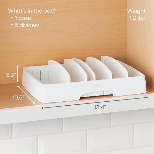 YouCopia StoraLid Food Container Lid Organizer for Kitchen Cabinet Storage with 5 Adjustable Dividers, 10.5''D × 13.4''W × 3.3''H, Large Classic Edition, White thumbnail 2