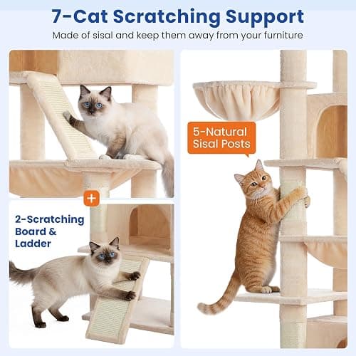 ABCPET Cat Tree 82 in Multi-Level Cat Tower for Indoor Cats, Heavy Duty Large Cat Tree with Sisal Scratching Posts, Hammock, 2 Perches, 2 Condos, 2 Hanging Baskets, Beige thumbnail 5