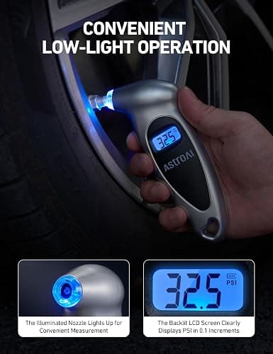 AstroAI Digital Tire Pressure Gauge 150PSI, ±1PSI Accuracy for Car Truck | Industrial Tire Gauge Calibrated to ANSI B40.7 with 4 Settings for Motorcycle Bikes, Silver thumbnail 2