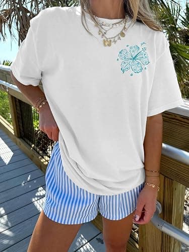 Oversized Graphic Tshirts for Women Teens Y2K Flower Short Sleeve Baggy Shirts Summer Aesthetic Beachy Coastal Tops thumbnail 4