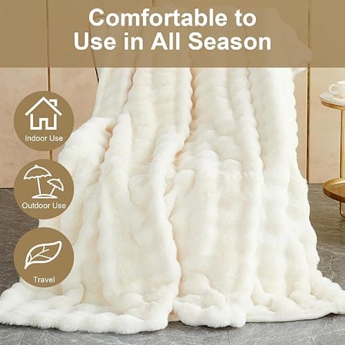 Kuscheldecke Kaninchen Plüsch Decke Super Soft Wohndecke Dick 1000 G/M² Flanell Decke Couchdecke Warme Überwurfdecke Sofadecke Vielseitig Blanket Für Bett Sofa Schlafzimmer Büro Weiß 100 x 160cm thumbnail 4
