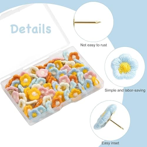 60 Pieces Decorative Pushpins Flower Thumb Tacks Decorative Florest Push Pin CorkBoard Florest Thumbtacks for Photo Wall,Featue Wall,Whiteboard,Cork Board,Map,Bulletin Board,Office or Home thumbnail 3