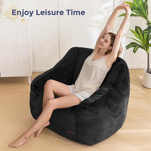 MAXYOYO Bean Bag Chair, Comfy Bean Bag Sofa with Back Support, Faux Fur Bean Bag Chair for Adults and Kids, Stuffed Floor Sofa for Living Room, Bedroom, Apartment, Black thumbnail 4