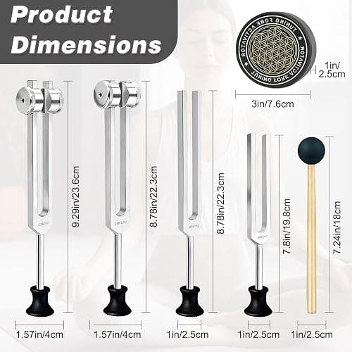 Tuning Forks Set - 128Hz, 136Hz, 256Hz, 384Hz, Chakra & Body Tuning Forks Kit with Activator and Pouch, for Meditation, Relaxation & Energy Balance thumbnail 3