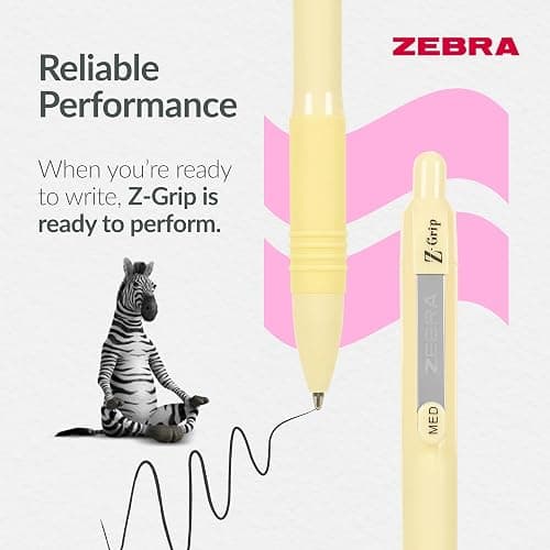 Zebra Pen Z-GRIP Smooth Ballpoint Pens Black Ink 5pk - Pastel Barrel 1mm Medium Point Retractable Ink Pens with Clip - Smooth Writing Pens with Low Viscosity Ink, Comfort Grip - 5 Pens Multipack thumbnail 5