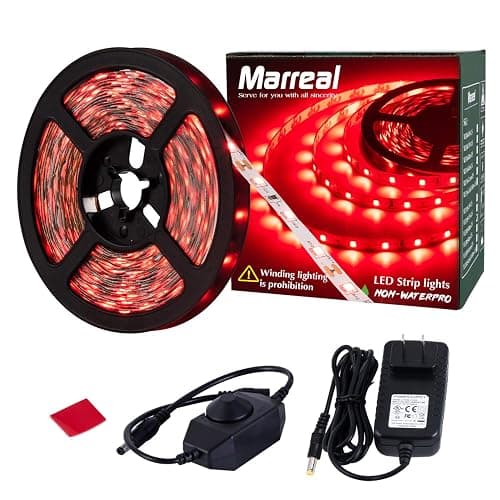 Marreal 20ft 12V 360 LED Red Strip Light, Flexible Cuttable Non-Waterproof for Indoor Party Decoration, with Power Supply & Dimmer. - Red - Image 1