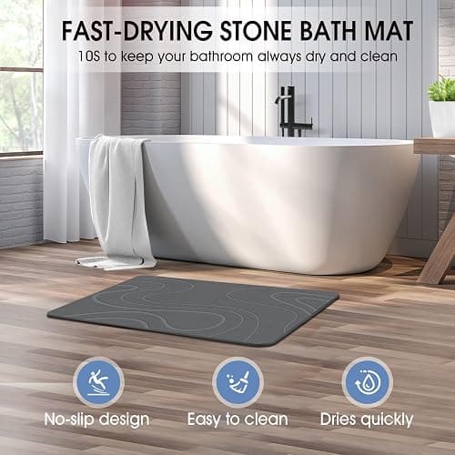 Veeloim Stone Bath Mat Diatomaceous Earth Shower Mat Non-Slip Super Absorbent Diatomite Stone Bath Mats for Bathroom Floor Quick Drying Natural Easy to Clean | Fast Drying, Super Absorbent, Non-Slip Design, Easy to Clean, Durable Diatomaceous Earth thumbnail 3
